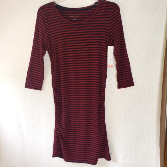 Liz Lange Maternity Dress Burgundy Navy Stretchy Knit Striped Size Medium NWT - Picture 9 of 9